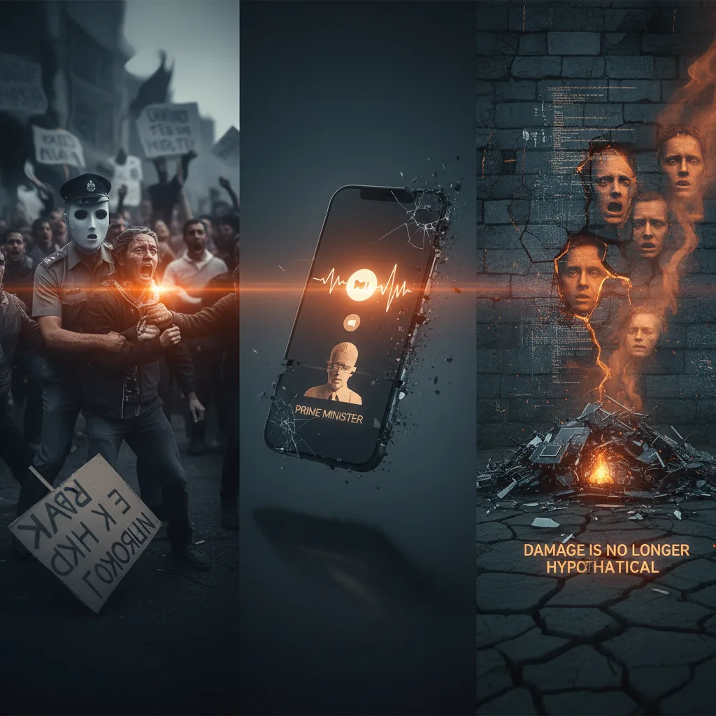 AI Deepfakes Are Collapsing Trust Faster Than Anyone Predicted — An altered protest photo. A fabricated arrest. A fake voicemail from a prime minister. The damage is no longer hypothetical.