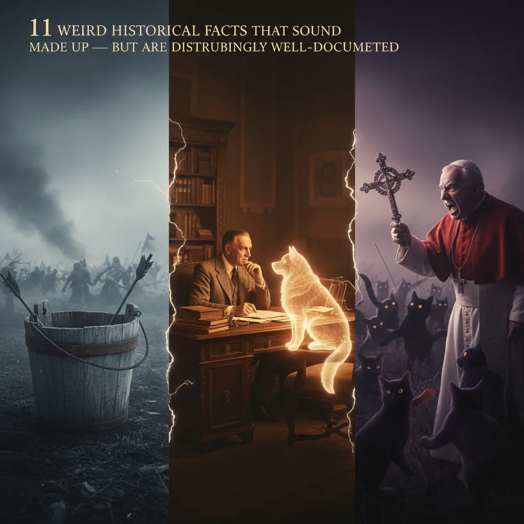 11 Weird Historical Facts That Sound Made Up — But Are Disturbingly Well-Documented — A war fought over a wooden bucket. A Canadian PM who took political advice from his dead dog. A pope who declared war on cats. All real.