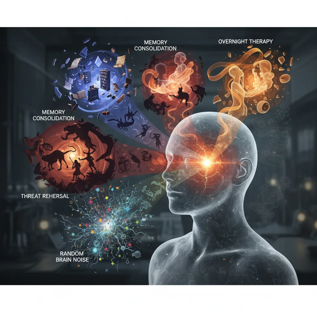 Why Do We Actually Dream? Scientists Have 4 Theories and Zero Agreement — Here They Are — Memory consolidation. Threat rehearsal. Overnight therapy. Random brain noise. Every one is backed by real research. None of them are complete.